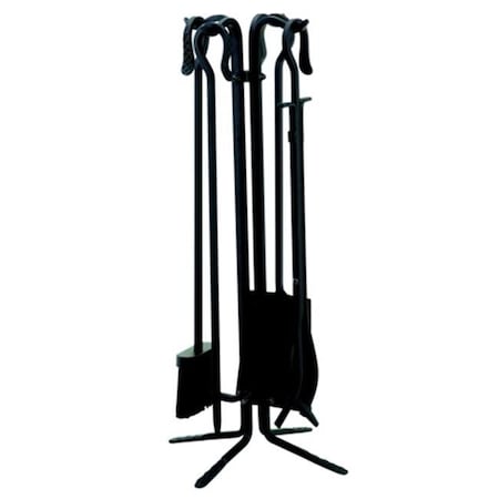 Uniflame Uniflame T18070BK 5 PC BLACK WROUGHT ITON FIRESET WITH CROOK HANDLES T18070BK